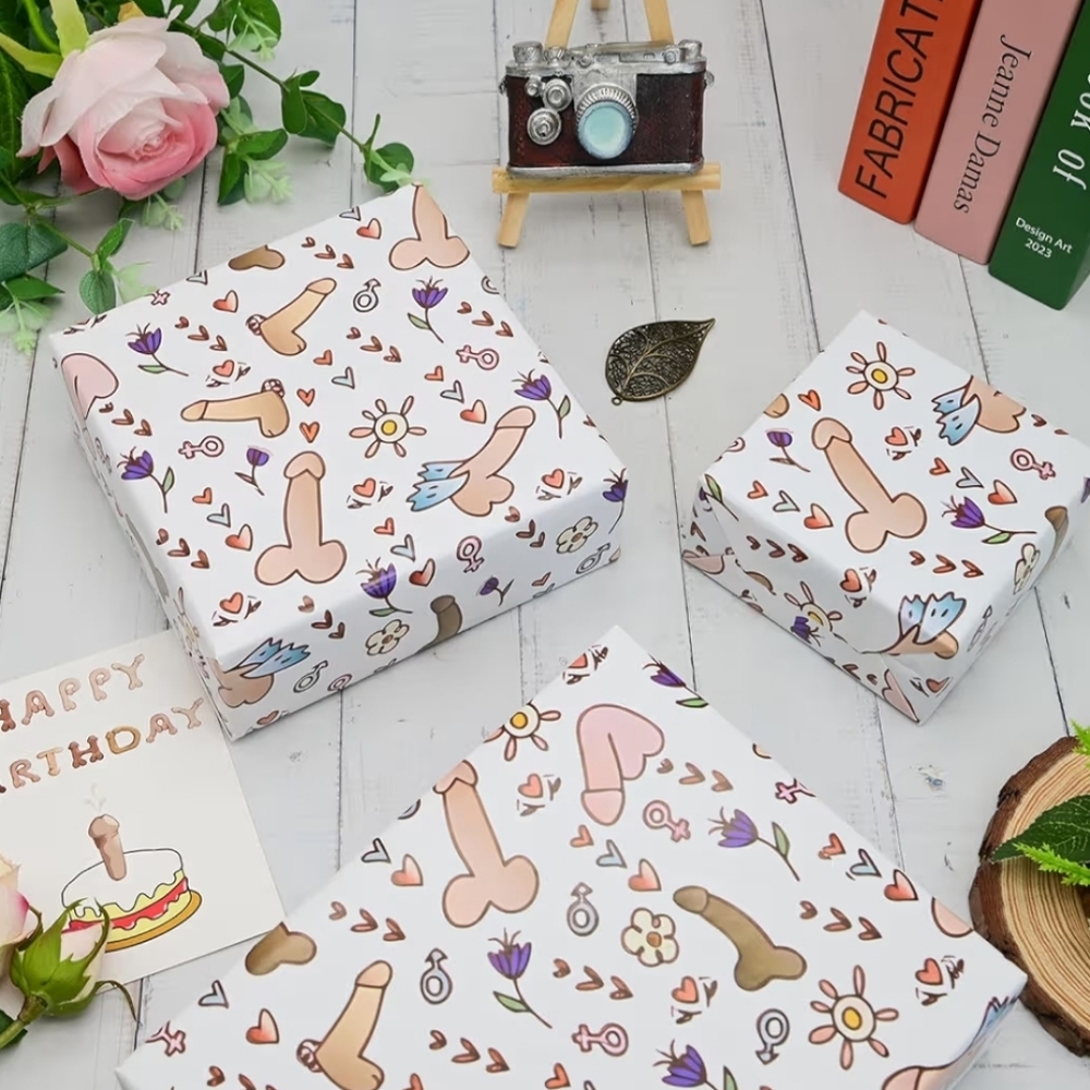 SOLD Flying Phallus Wrapping Paper - Picture 2 of 3